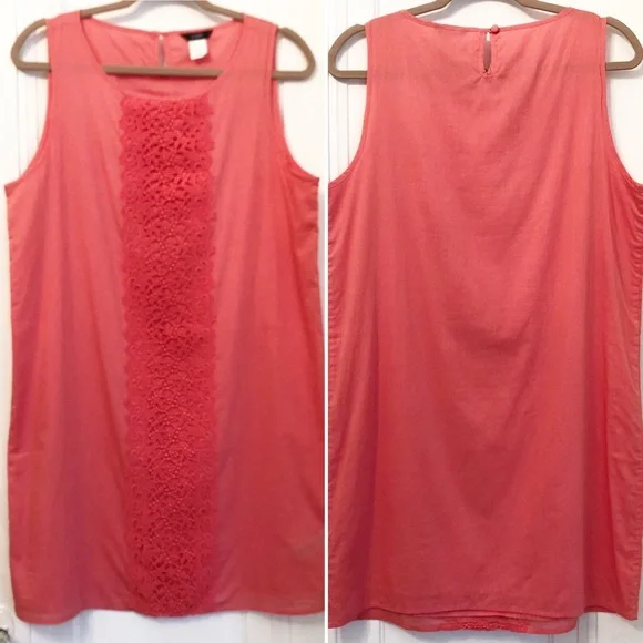 J. Crew coral pink cotton shift dress with embroidered eyelet stripe size medium - Picture 1 of 7